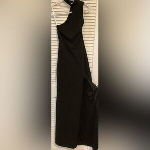 MINT NEW LULU BLACK MAXI ASYMMETRICAL HALTER DRESS  XS